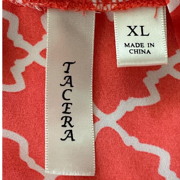 Tacera Tie Neck Blouse Womens Size XL Orange White Button Front Work Church - Picture 12 of 14